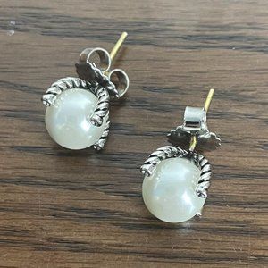 Cable Collectibles® Pearl Earrings with Diamonds Sterling Silver
